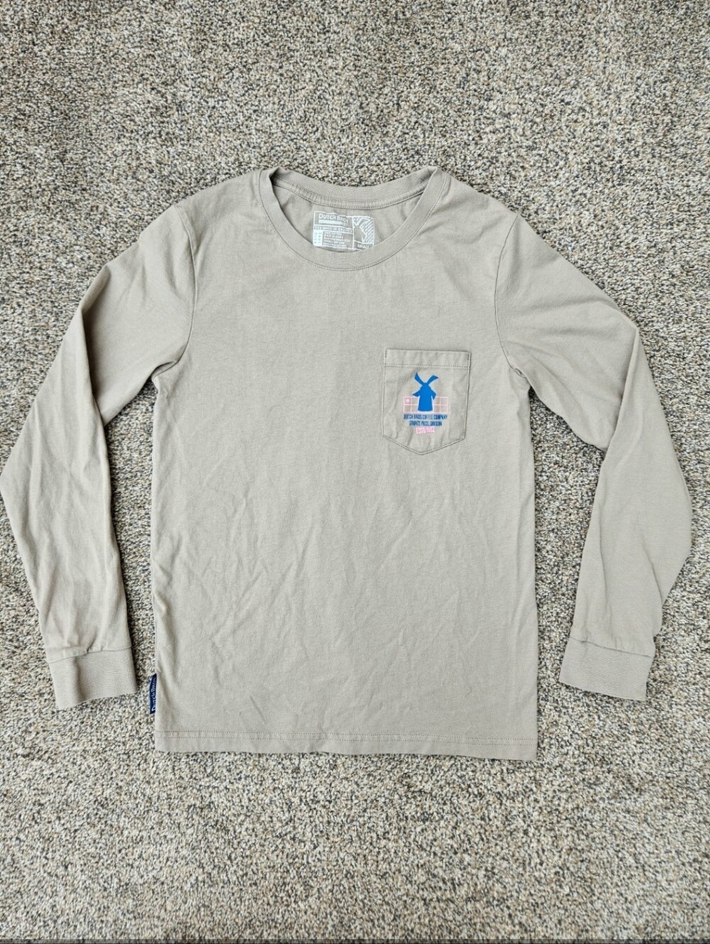 Dutch Bros Coffee Gray Long Sleeve Pocket Tee Shirt Women’s Size Small